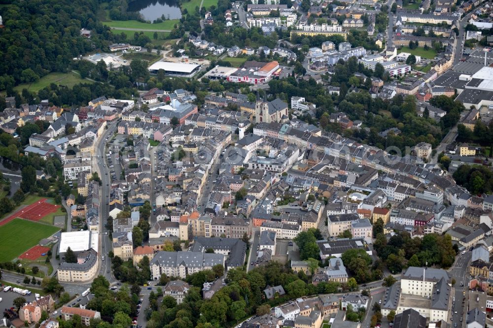 Hof from above - Old Town area and city center in Hof in the state Bavaria, Germany