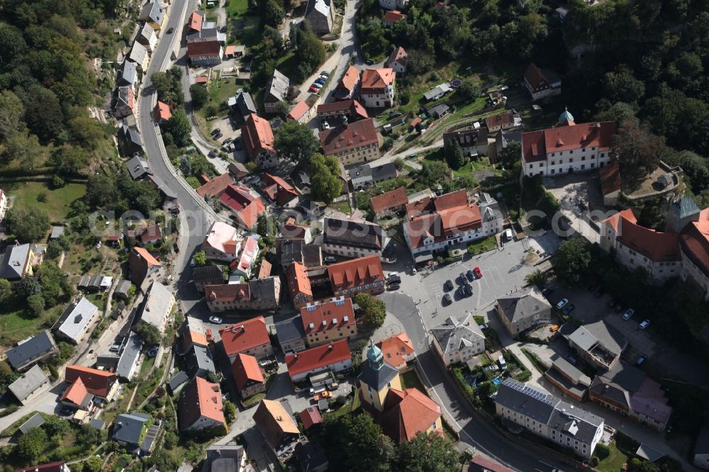 Hohnstein from above - Old Town area and city center in Hohnstein in the state Saxony, Germany