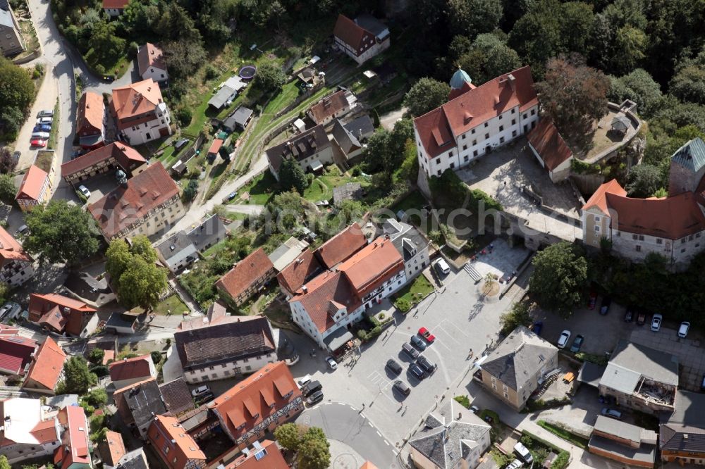 Hohnstein from the bird's eye view: Old Town area and city center in Hohnstein in the state Saxony, Germany