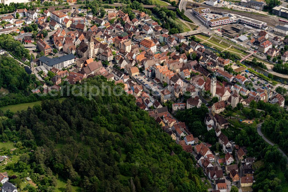 Horb am Neckar from above - Old Town area and city center in Horb am Neckar in the state Baden-Wurttemberg, Germany