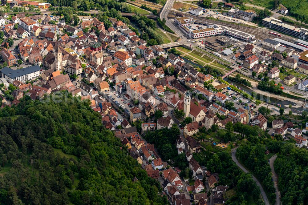 Horb am Neckar from the bird's eye view: Old Town area and city center in Horb am Neckar in the state Baden-Wurttemberg, Germany