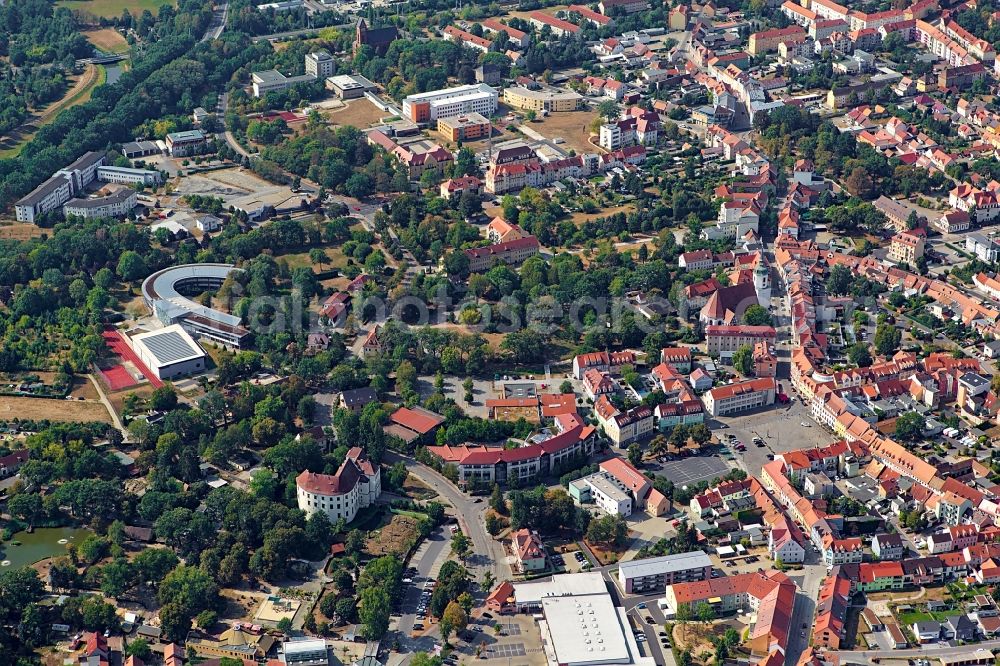 Hoyerswerda from above - Old Town area and city center in Hoyerswerda in the state Saxony, Germany