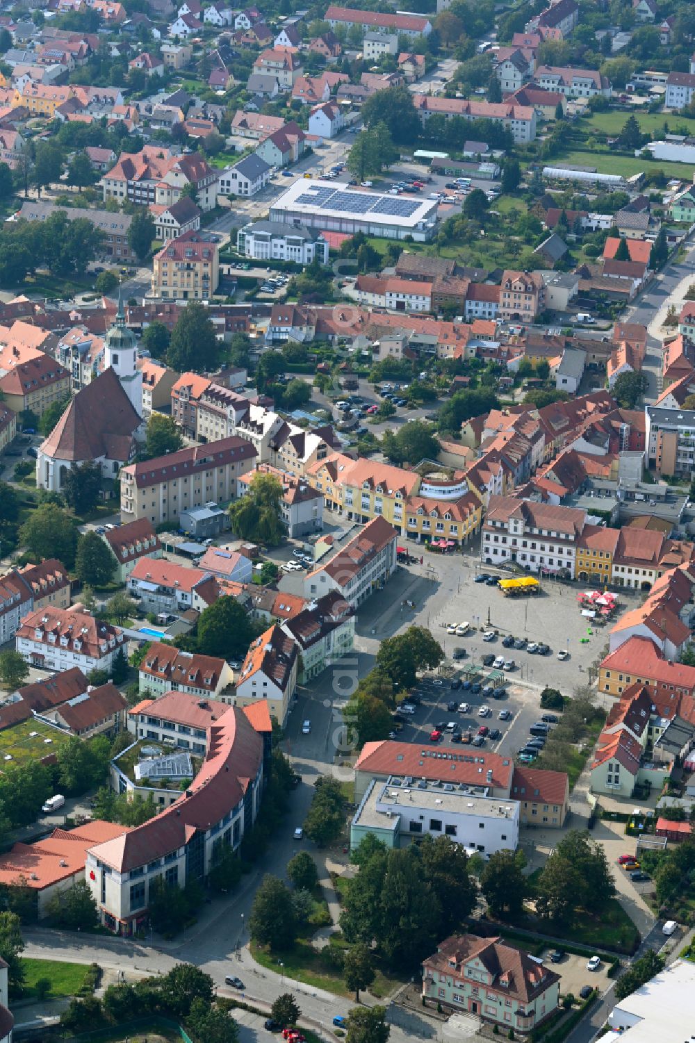 Aerial image Hoyerswerda - Old Town area and city center on street Markt in Hoyerswerda in the state Saxony, Germany