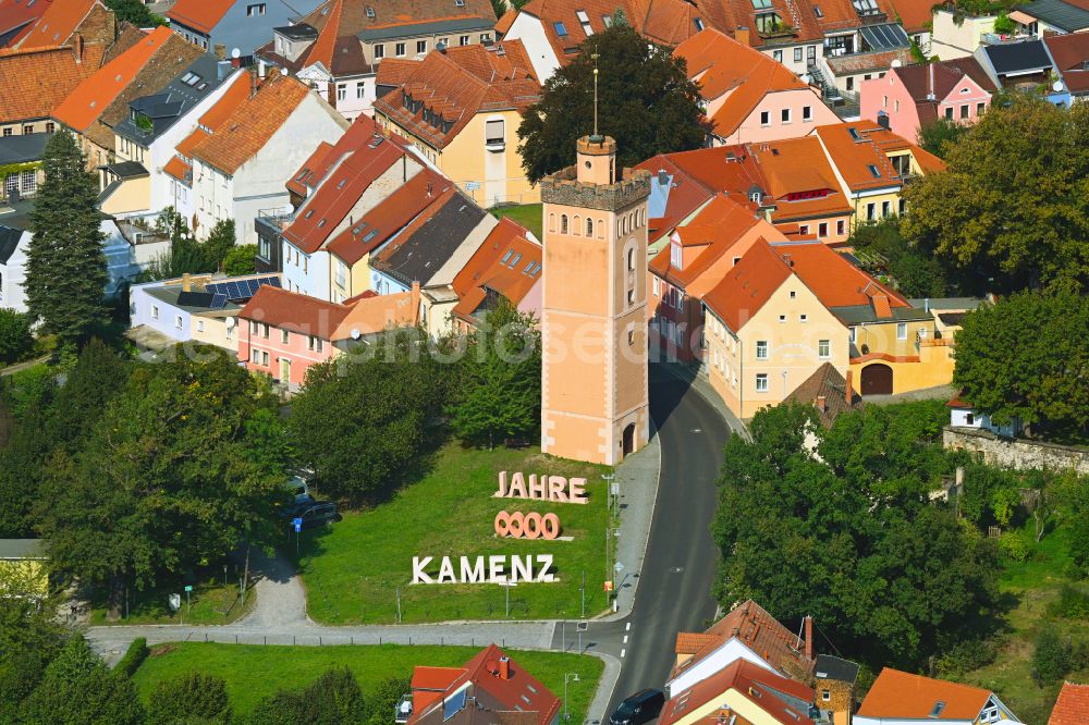 Kamenz from above - Old town area and inner city center at the Roter Turm on Pulsnitzer Strasse in Kamenz in the state of Saxony, Germany