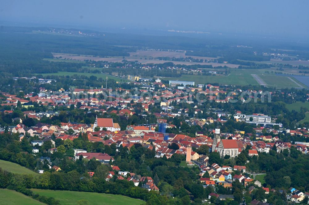 Kamenz from the bird's eye view: Old Town area and city center in Kamenz in the state Saxony, Germany