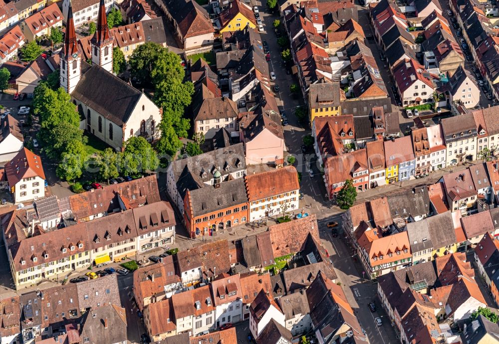 Aerial image Kenzingen - Old Town area and city center in Kenzingen in the state Baden-Wurttemberg, Germany