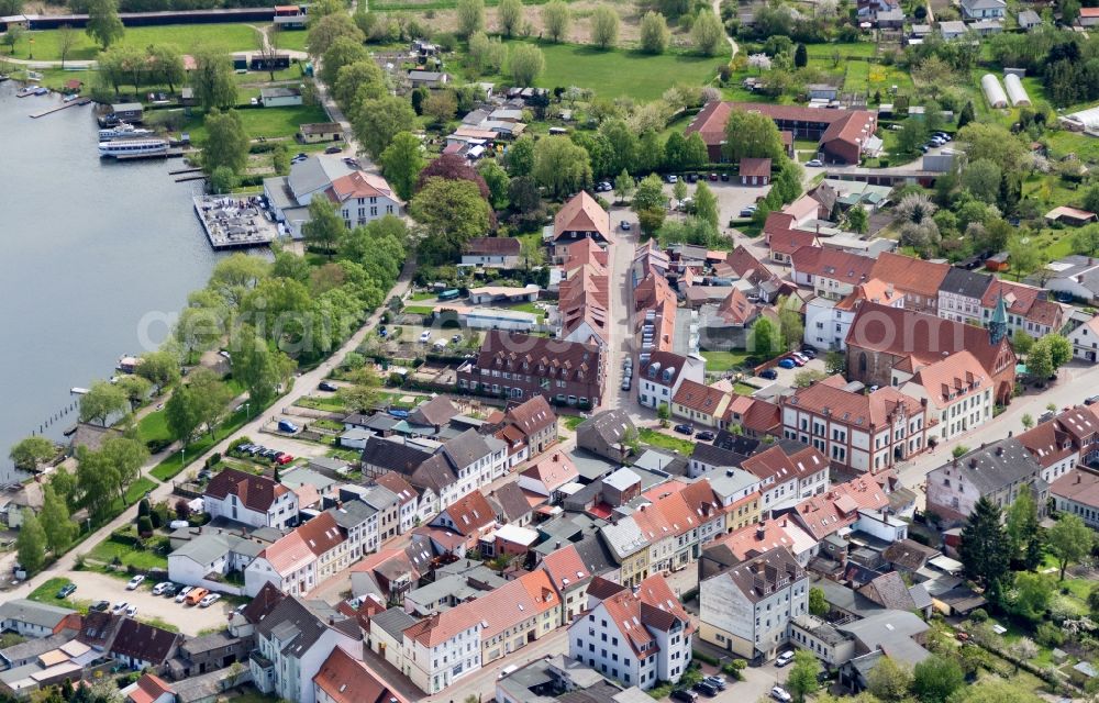 Krakow am See from the bird's eye view: Old Town area and city center in Krakow am See in the state Mecklenburg - Western Pomerania, Germany