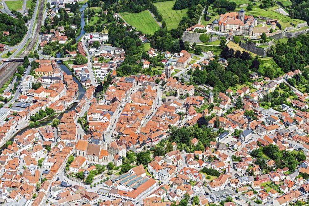 Kronach from the bird's eye view: Old Town area and city center in Kronach in the state Bavaria, Germany