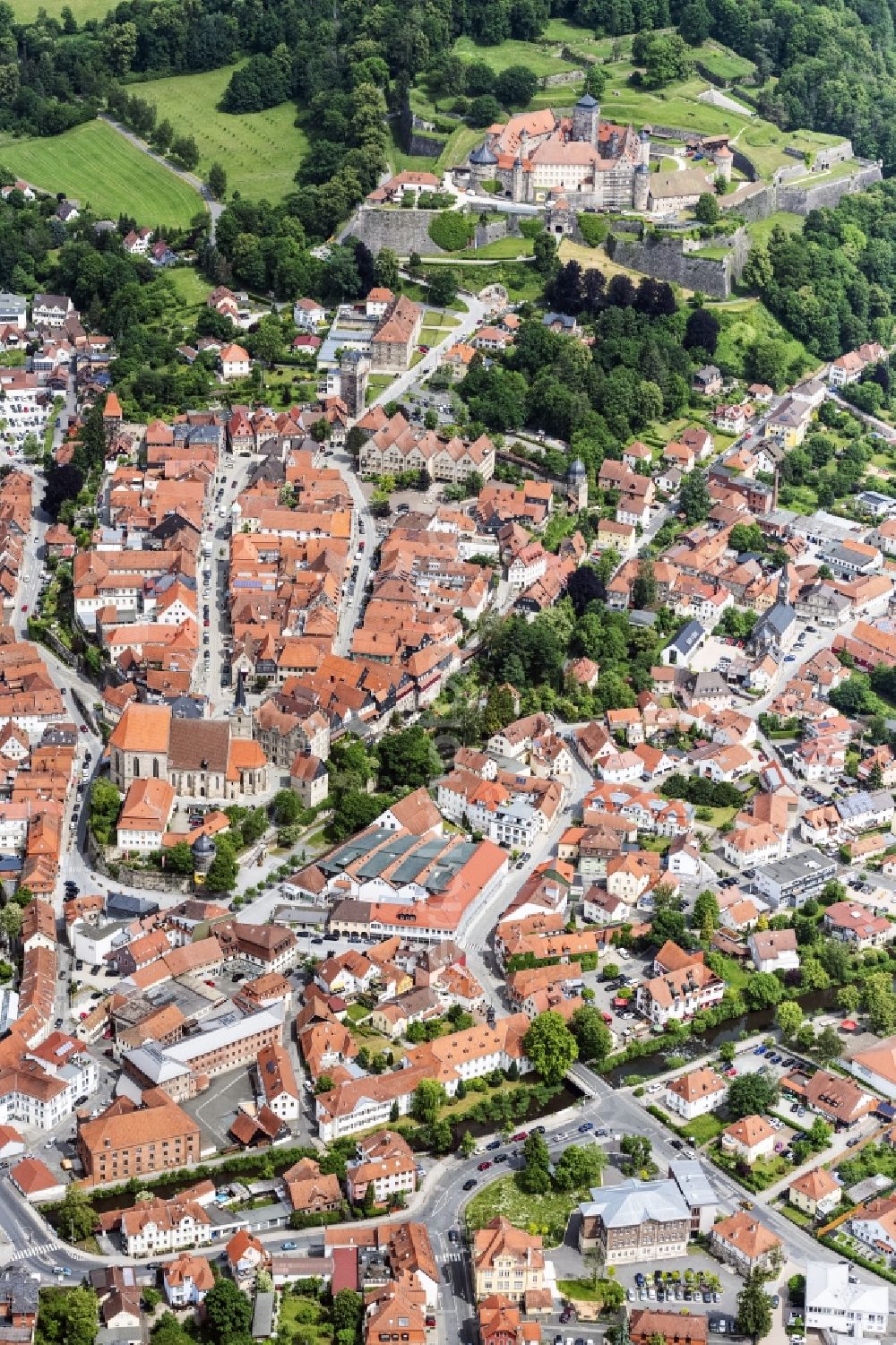 Aerial image Kronach - Old Town area and city center in Kronach in the state Bavaria, Germany