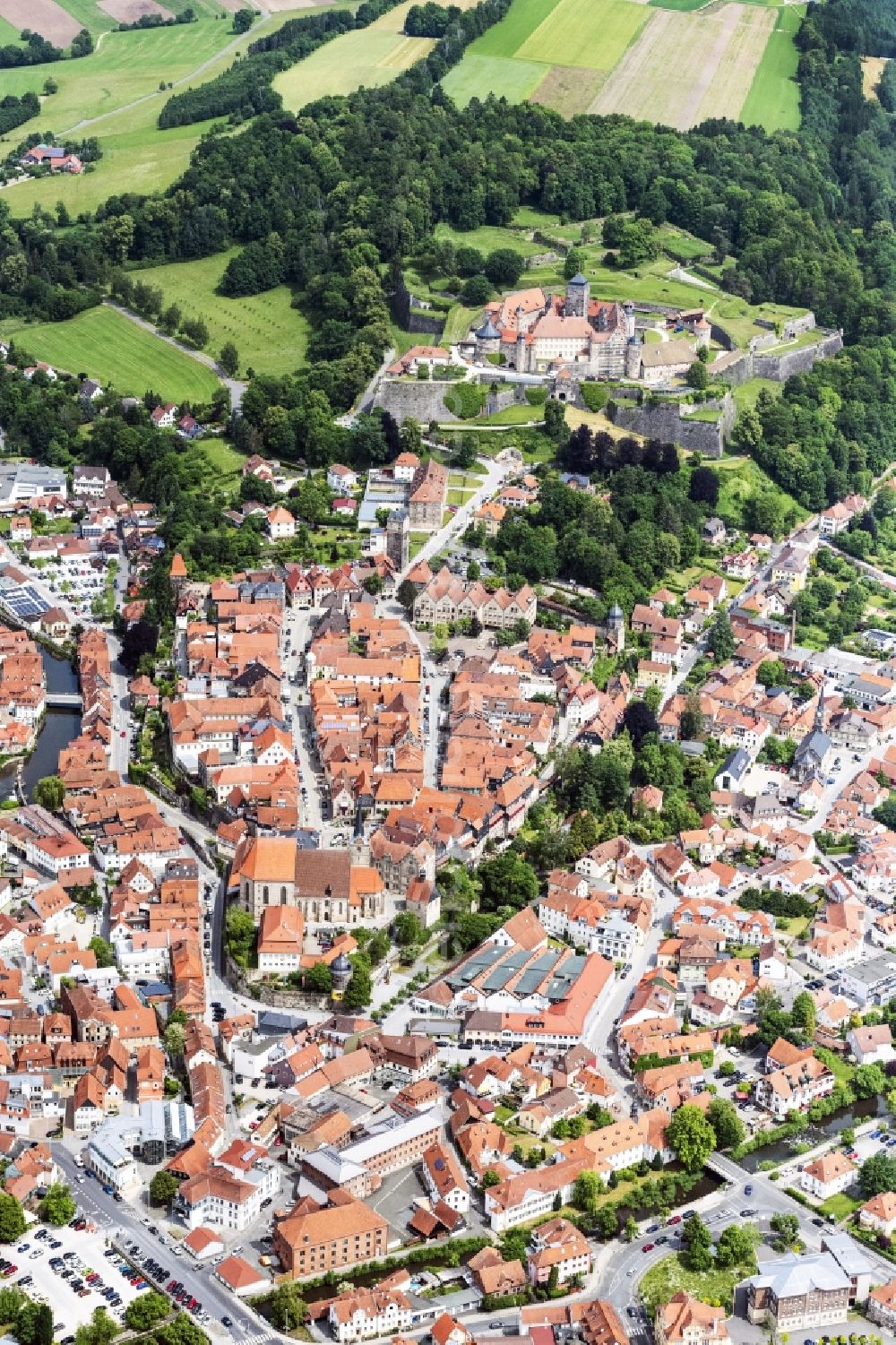 Aerial photograph Kronach - Old Town area and city center in Kronach in the state Bavaria, Germany