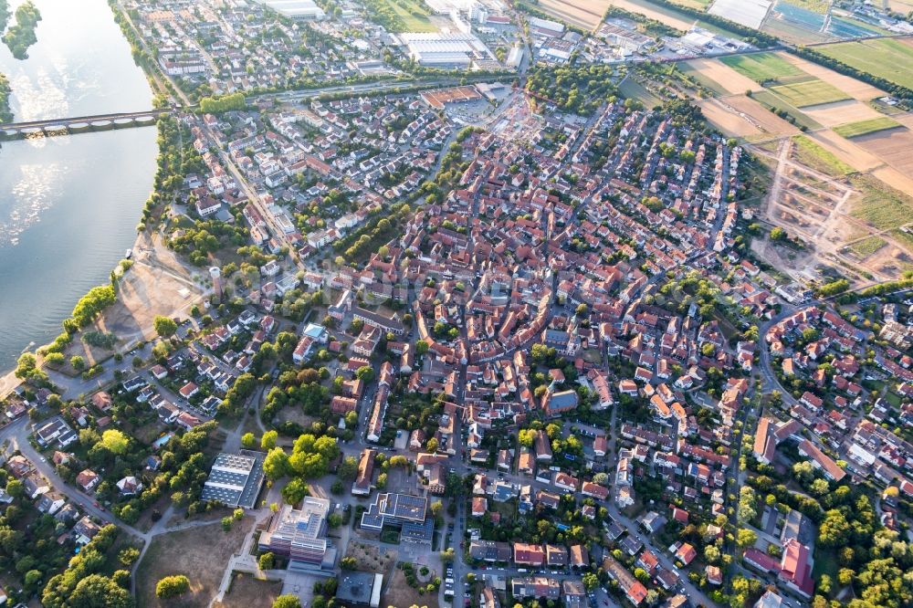 Ladenburg from the bird's eye view: Old Town area and city center in Ladenburg in the state Baden-Wurttemberg, Germany