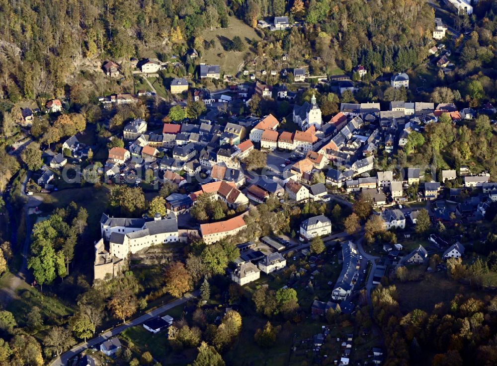 Aerial image Altenberg - Old Town area and city center Burg Lauenstein on street Markt in Lauenstein in the state Saxony, Germany