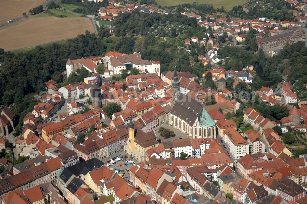 Aerial image Löbau - Old Town area and city center in Loebau in the state Saxony, Germany