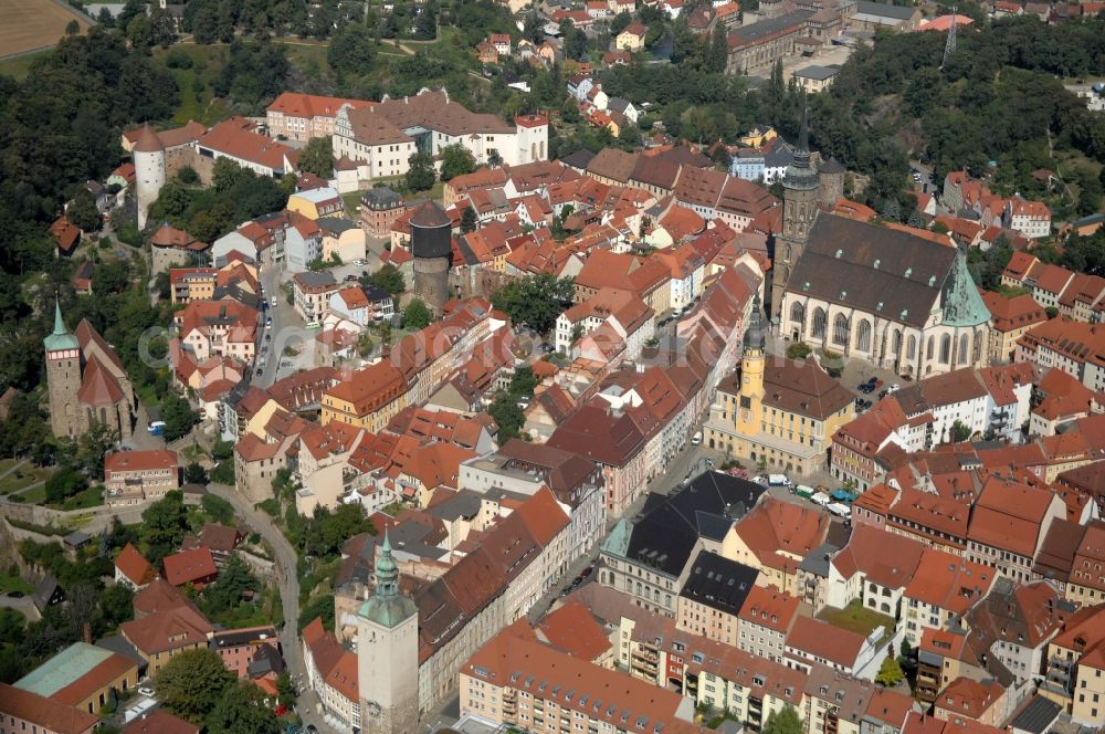 Aerial photograph Löbau - Old Town area and city center in Loebau in the state Saxony, Germany