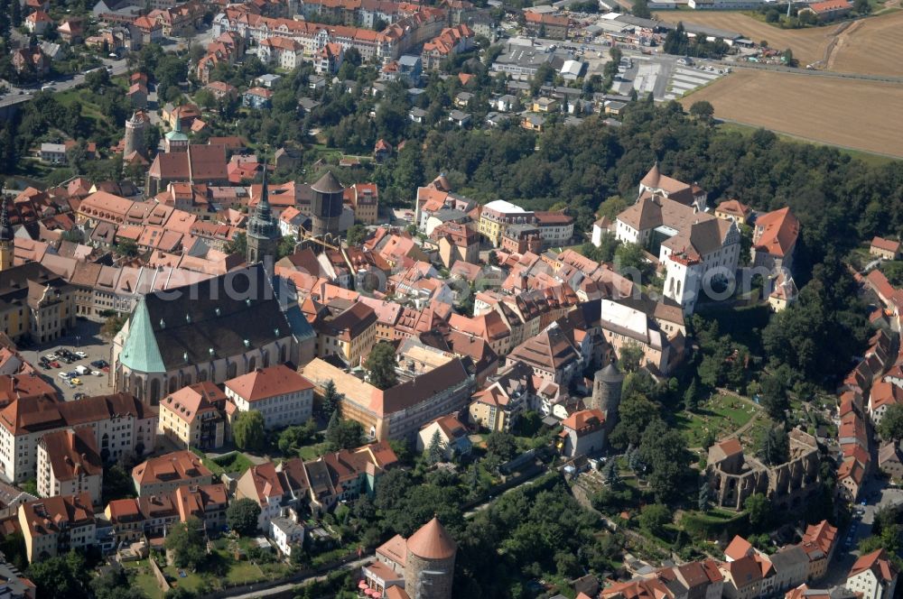 Löbau from the bird's eye view: Old Town area and city center in Loebau in the state Saxony, Germany