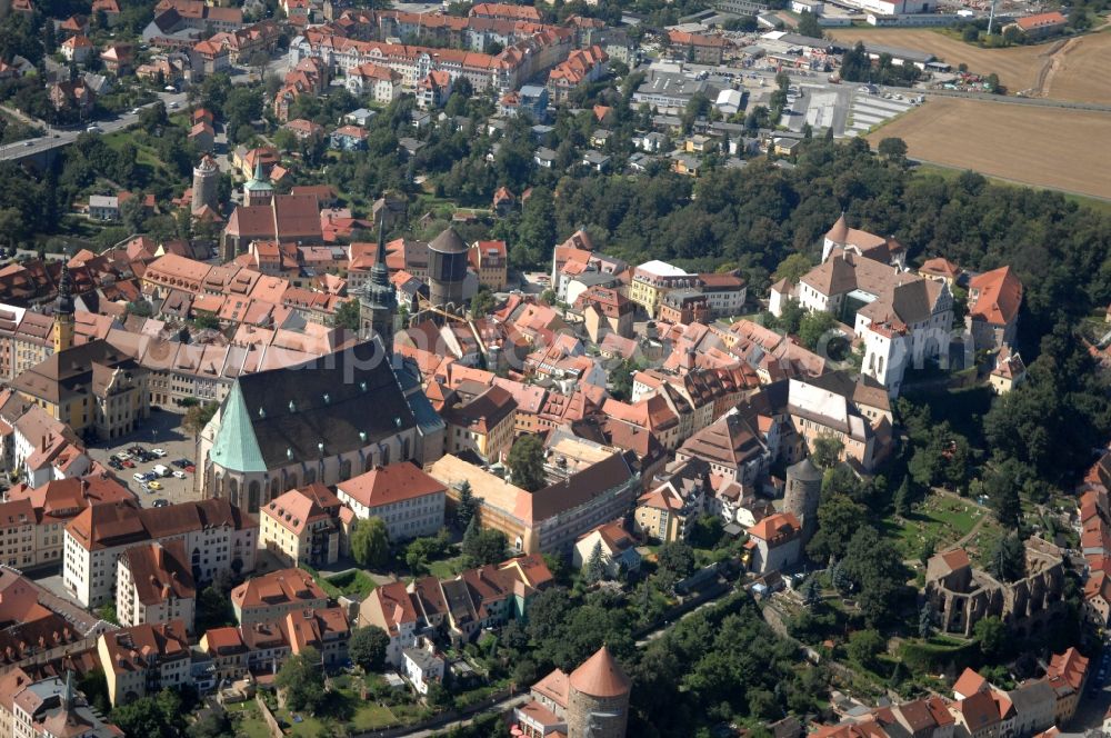 Aerial image Löbau - Old Town area and city center in Loebau in the state Saxony, Germany