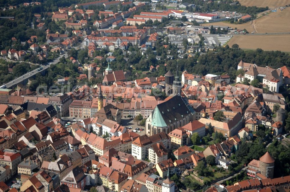 Aerial photograph Löbau - Old Town area and city center in Loebau in the state Saxony, Germany