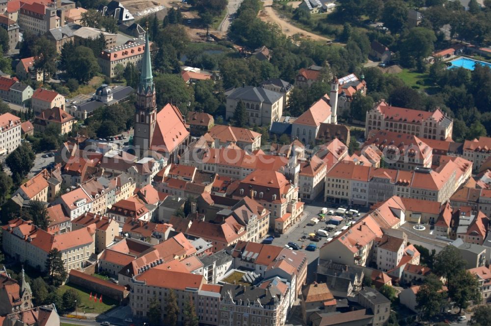 Aerial image Löbau - Old Town area and city center in Loebau in the state Saxony, Germany