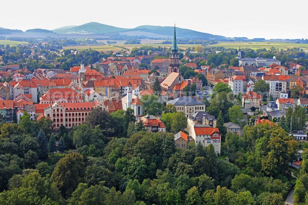 Aerial photograph Löbau - Old Town area and city center in Loebau in the state Saxony, Germany