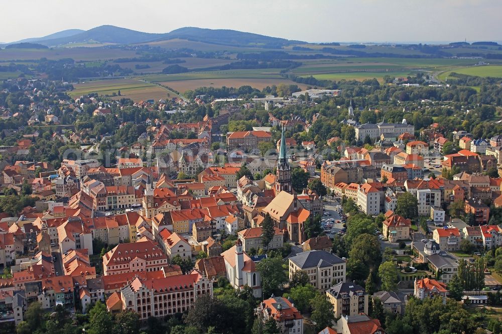 Löbau from the bird's eye view: Old Town area and city center in Loebau in the state Saxony, Germany