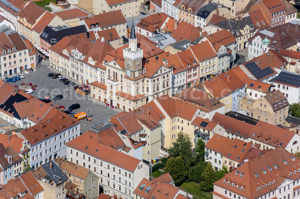 Löbau from above - Old Town area and city center in Loebau in the state Saxony, Germany