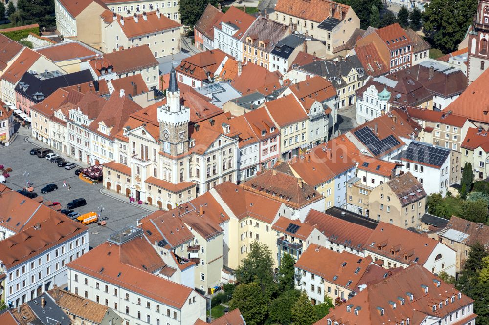 Löbau from the bird's eye view: Old Town area and city center in Loebau in the state Saxony, Germany