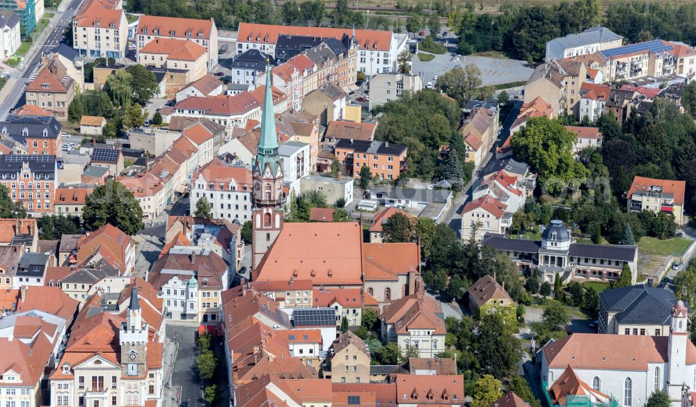 Aerial photograph Löbau - Old Town area and city center in Loebau in the state Saxony, Germany