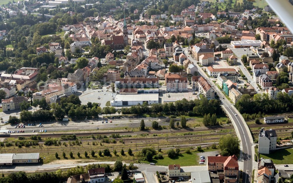 Löbau from above - Old Town area and city center in Loebau in the state Saxony, Germany