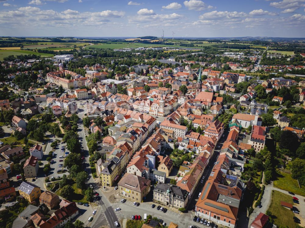 Aerial photograph Löbau - Old Town area and city center in Loebau in the state Saxony, Germany