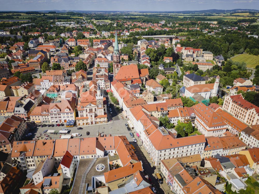 Aerial image Löbau - Old Town area and city center in Loebau in the state Saxony, Germany