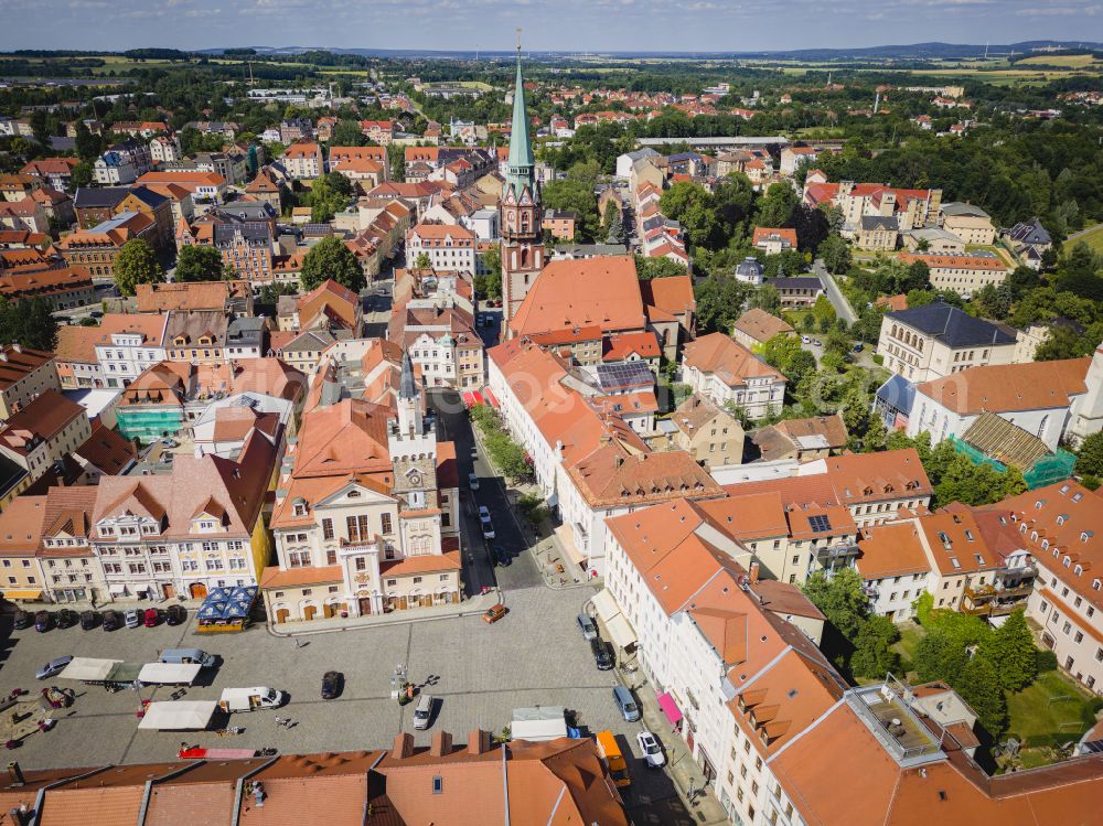 Aerial photograph Löbau - Old Town area and city center in Loebau in the state Saxony, Germany