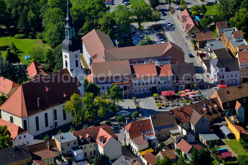 Lübbenau/Spreewald from the bird's eye view: Old Town area and city center in Luebbenau/Spreewald in the state Brandenburg, Germany