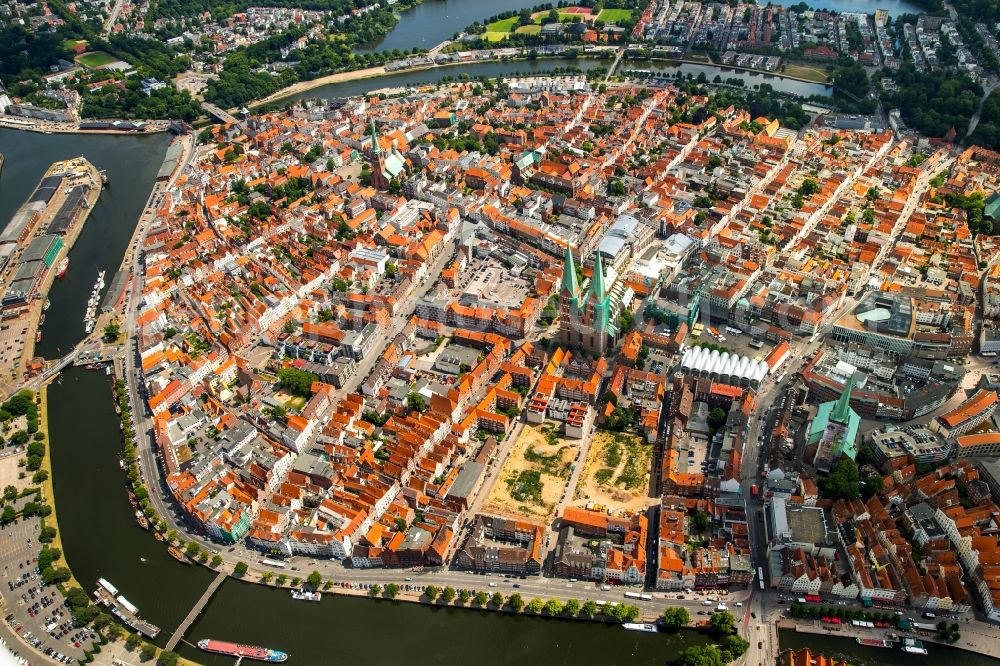 Lübeck from above - Old Town area and city center in Luebeck in the state Schleswig-Holstein