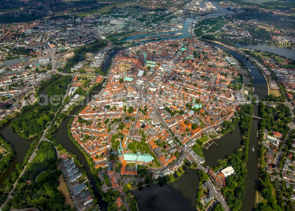 Aerial image Lübeck - Old Town area and city center in Luebeck in the state Schleswig-Holstein