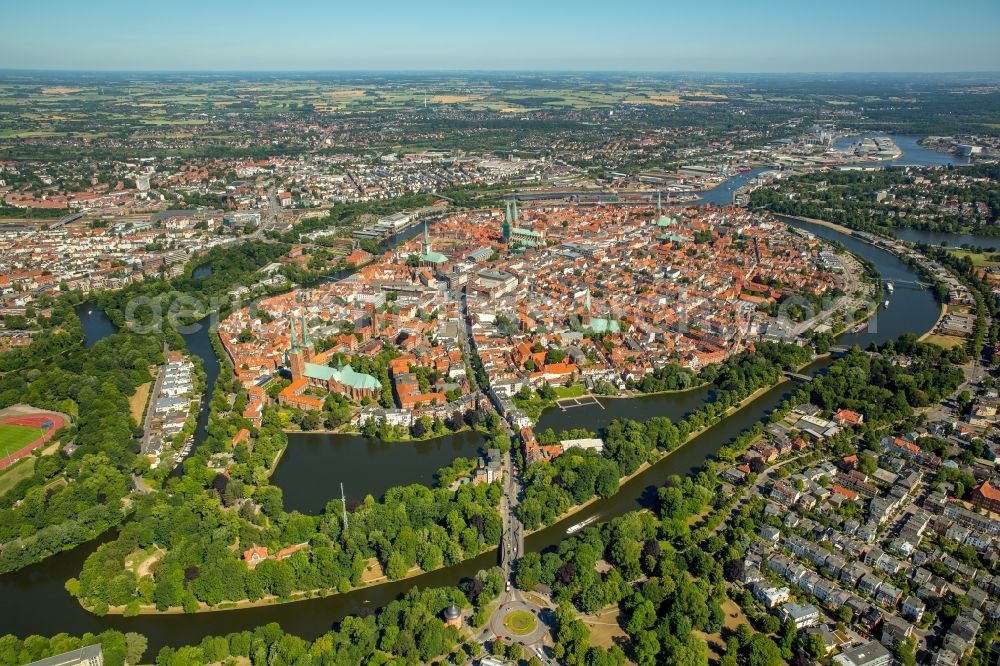 Aerial image Lübeck - Old Town area and city center in Luebeck in the state Schleswig-Holstein