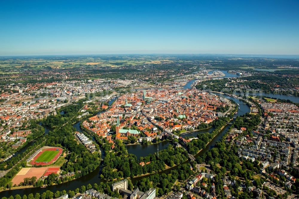 Aerial image Lübeck - Old Town area and city center in Luebeck in the state Schleswig-Holstein