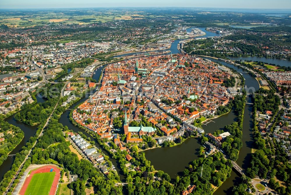 Aerial image Lübeck - Old Town area and city center in Luebeck in the state Schleswig-Holstein