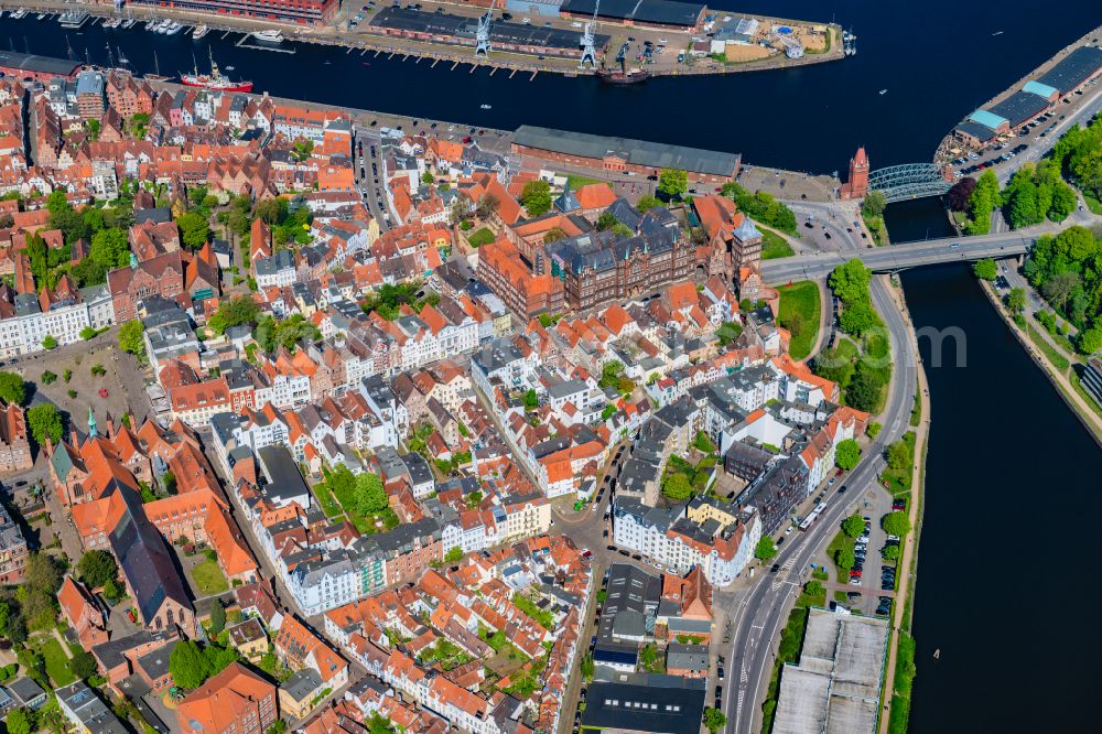 Lübeck from above - Old Town area and city center in the district Altstadt in Luebeck in the state Schleswig-Holstein, Germany