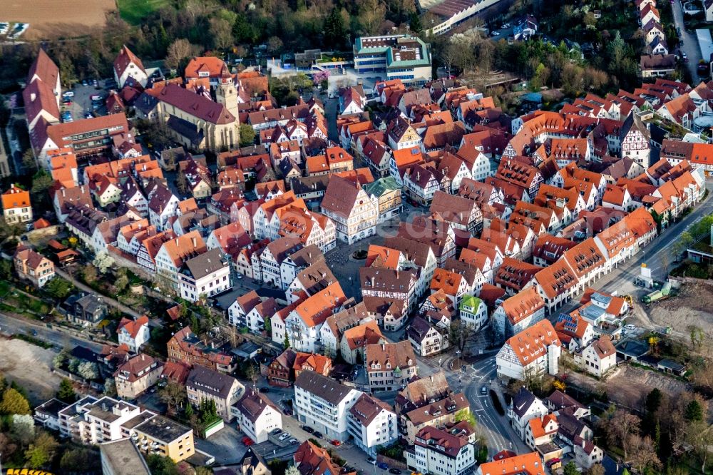 Aerial photograph Leonberg - Old Town area and city center in Leonberg in the state Baden-Wurttemberg, Germany