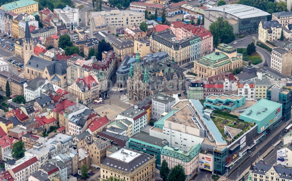 Liberec from above - Old Town area and city center of in Liberec in Liberecky kraj, Czech Republic