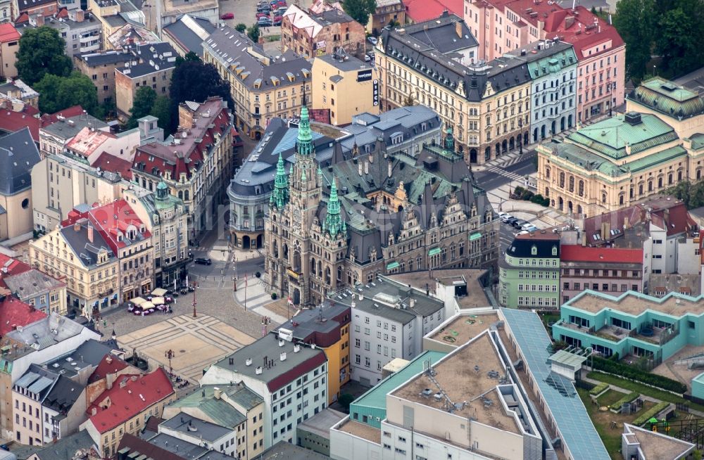 Liberec from the bird's eye view: Old Town area and city center of in Liberec in Liberecky kraj, Czech Republic