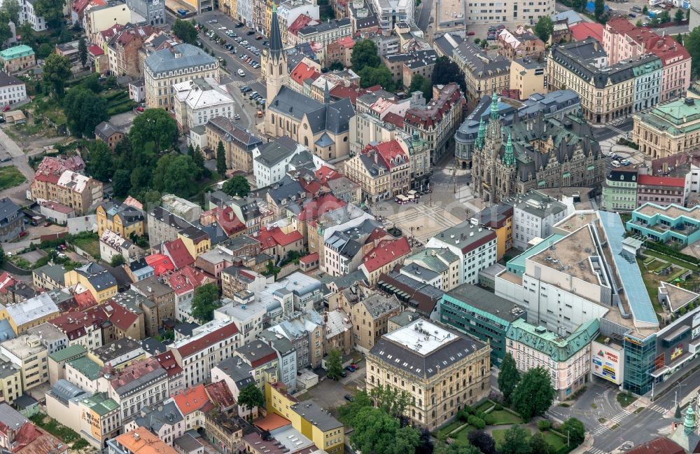 Aerial image Liberec - Old Town area and city center of in Liberec in Liberecky kraj, Czech Republic