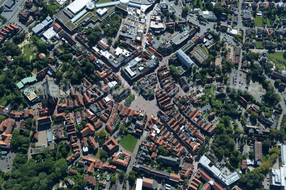 Lingen (Ems) from the bird's eye view: Old Town area and city center in Lingen (Ems) in Emsland in the state Lower Saxony, Germany