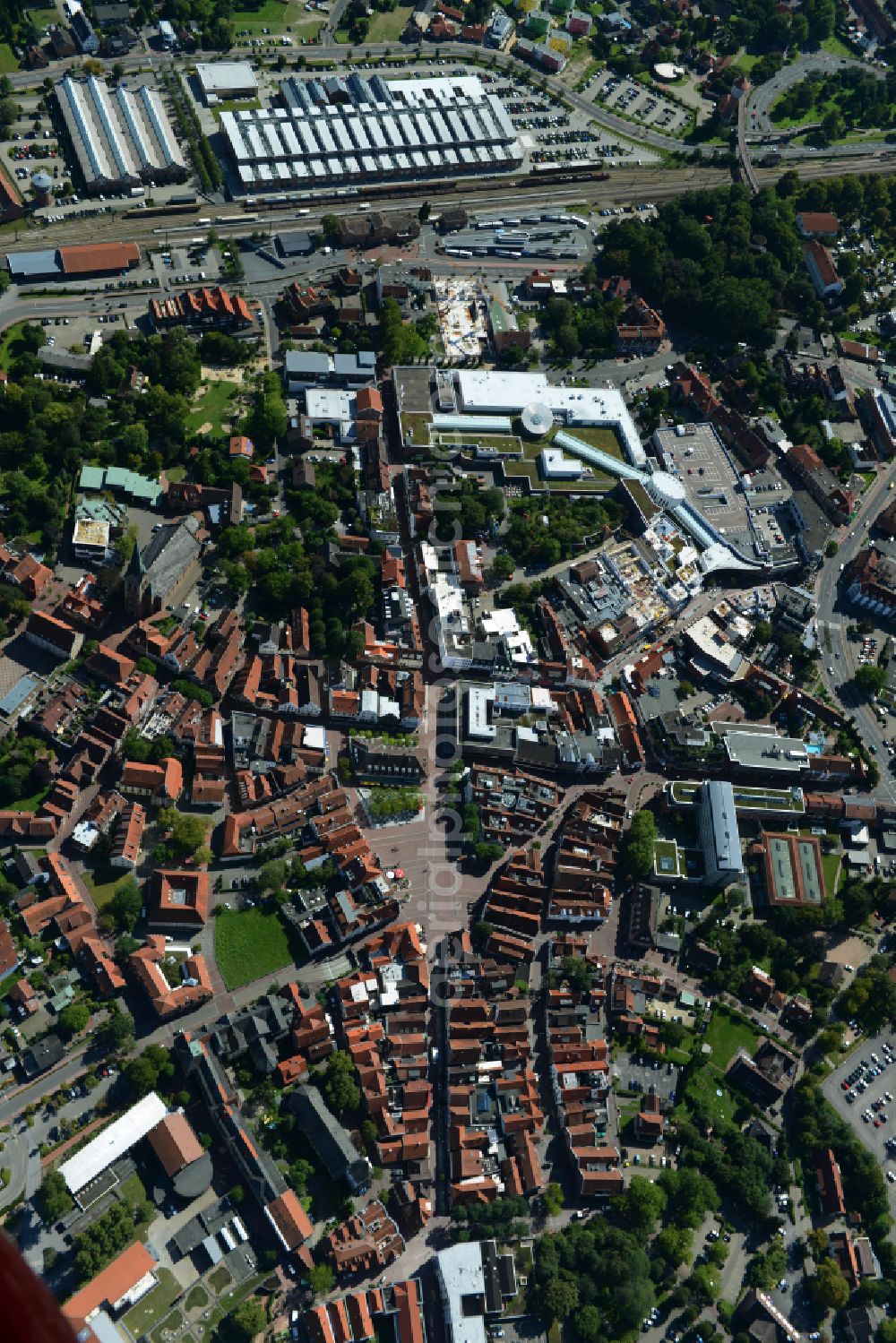 Lingen (Ems) from above - Old Town area and city center in Lingen (Ems) in Emsland in the state Lower Saxony, Germany