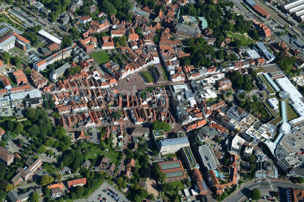 Lingen (Ems) from above - Old Town area and city center in Lingen (Ems) in Emsland in the state Lower Saxony, Germany