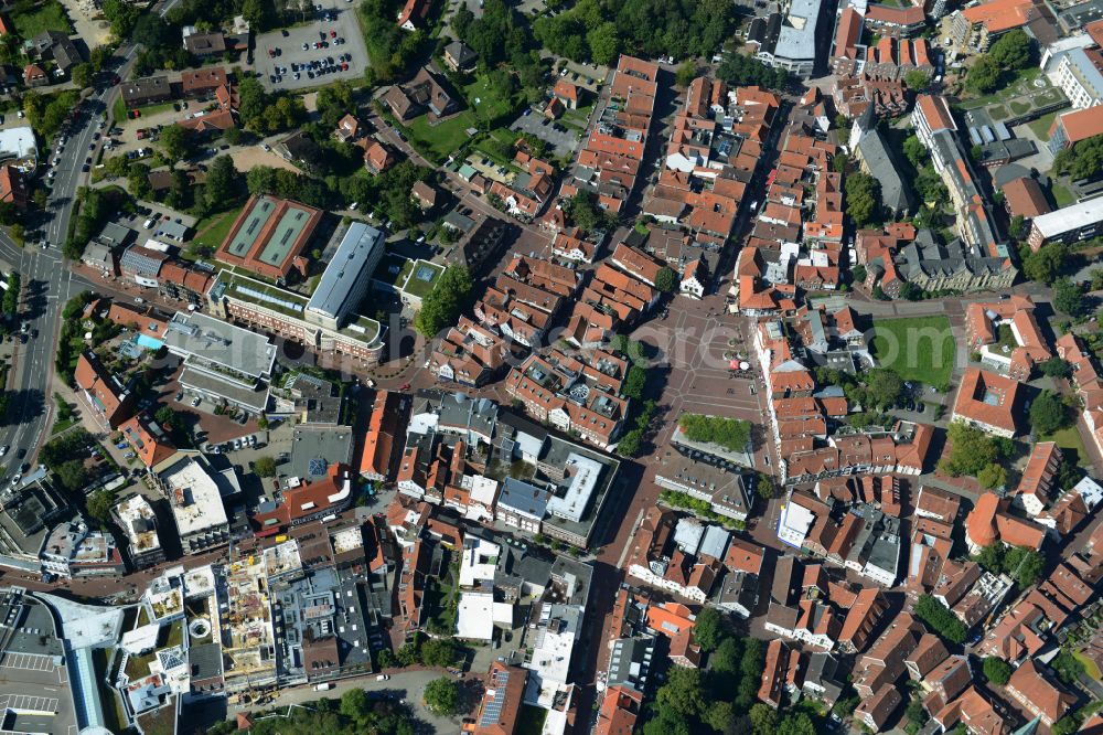 Lingen (Ems) from the bird's eye view: Old Town area and city center in Lingen (Ems) in Emsland in the state Lower Saxony, Germany