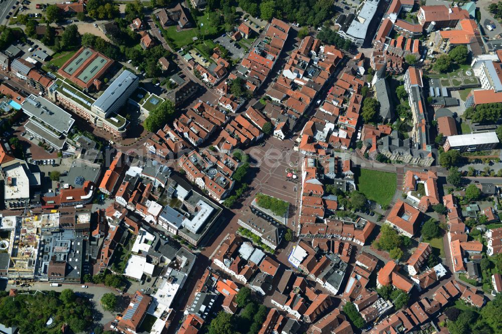 Aerial image Lingen (Ems) - Old Town area and city center in Lingen (Ems) in Emsland in the state Lower Saxony, Germany