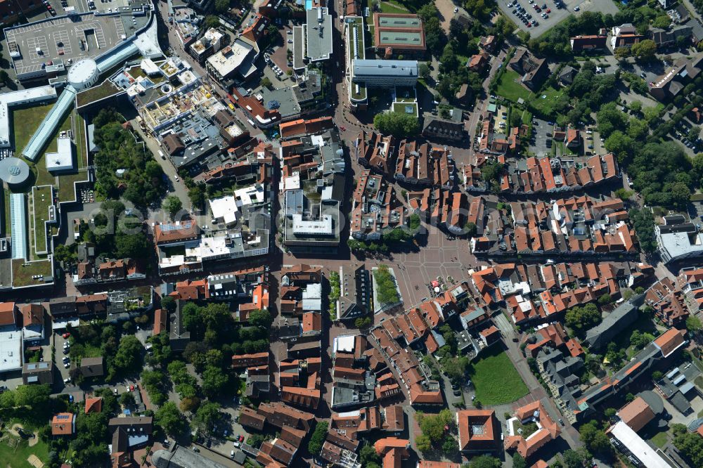 Lingen (Ems) from above - Old Town area and city center in Lingen (Ems) in Emsland in the state Lower Saxony, Germany