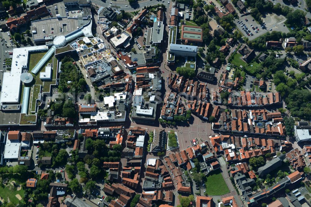 Lingen (Ems) from the bird's eye view: Old Town area and city center in Lingen (Ems) in Emsland in the state Lower Saxony, Germany