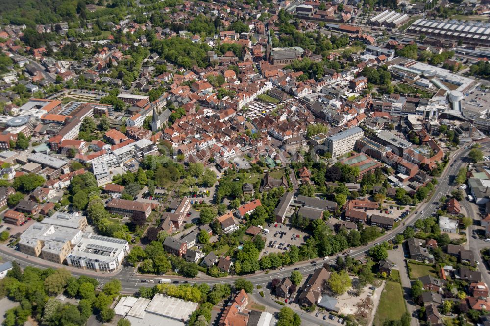 Lingen (Ems) from above - Old Town area and city center Am Markt in Lingen (Ems) in Emsland in the state Lower Saxony, Germany